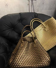 Large Handwoven Vegan Leather Tote/Weekend Bag in Onyx I Trendy Boutique Style ! Handmade Gift for Her