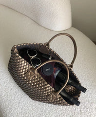 Large Handwoven Vegan Leather Tote/Weekend Bag in Onyx I Trendy Boutique Style ! Handmade Gift for Her