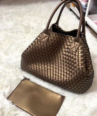 Large Handwoven Vegan Leather Tote/Weekend Bag in Onyx I Trendy Boutique Style ! Handmade Gift for Her