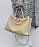 Large Luxury Soft Leather Tote Bag, Aesthetic Handbag With Gold Knot Buckle, Daily Fashion Designer Bag, Crossbody & Shoulder Style