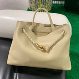 Large Luxury Soft Leather Tote Bag, Aesthetic Handbag With Gold Knot Buckle, Daily Fashion Designer Bag, Crossbody & Shoulder Style