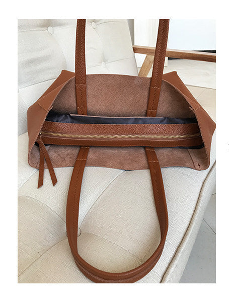 Large Soft Cowhide Leather Tote | Minimalist Oversized Shopper with Removable Inner Pouch
