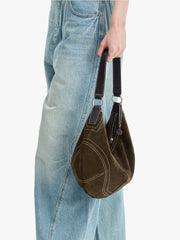 Large Suede Crossbody Purse, Black Suede Slouchy Bag & Crescent Hobo for Women