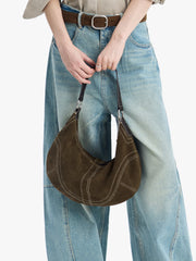 Large Suede Crossbody Purse, Black Suede Slouchy Bag & Crescent Hobo for Women