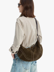 Large Suede Crossbody Purse, Black Suede Slouchy Bag & Crescent Hobo for Women