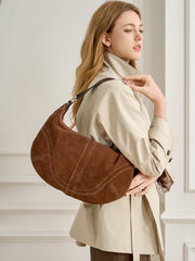 Large Suede Crossbody Purse, Black Suede Slouchy Bag & Crescent Hobo for Women