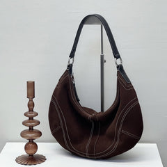 Large Suede Crossbody Purse, Black Suede Slouchy Bag & Crescent Hobo for Women