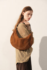 Large Suede Crossbody Purse, Black Suede Slouchy Bag & Crescent Hobo for Women