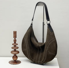 Large Suede Crossbody Purse, Black Suede Slouchy Bag & Crescent Hobo for Women