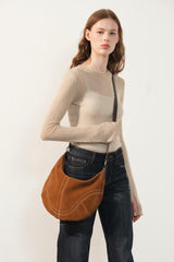 Large Suede Crossbody Purse, Black Suede Slouchy Bag & Crescent Hobo for Women