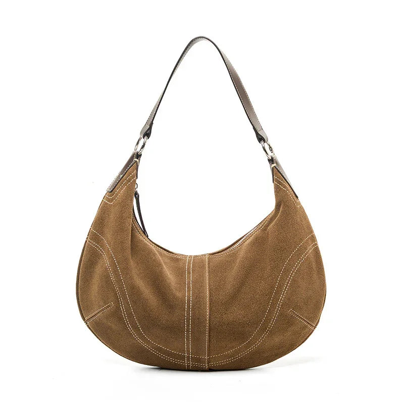 Large Suede Crossbody Purse, Black Suede Slouchy Bag & Crescent Hobo for Women