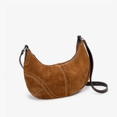 Large Suede Crossbody Purse, Black Suede Slouchy Bag & Crescent Hobo for Women