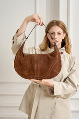 Large Suede Crossbody Purse, Black Suede Slouchy Bag & Crescent Hobo for Women