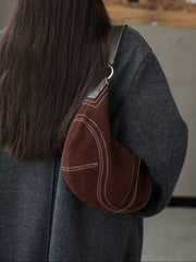 Large Suede Crossbody Purse, Black Suede Slouchy Bag & Crescent Hobo for Women