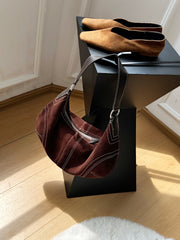 Large Suede Crossbody Purse, Black Suede Slouchy Bag & Crescent Hobo for Women