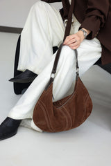 Large Suede Crossbody Purse, Black Suede Slouchy Bag & Crescent Hobo for Women