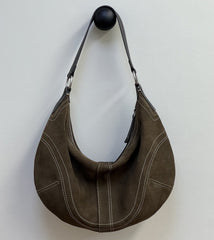 Large Suede Crossbody Purse, Black Suede Slouchy Bag & Crescent Hobo for Women