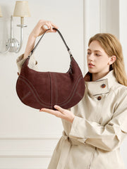 Large Suede Crossbody Purse, Black Suede Slouchy Bag & Crescent Hobo for Women