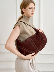 Large Suede Crossbody Purse, Black Suede Slouchy Bag & Crescent Hobo for Women