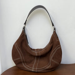 Large Suede Crossbody Purse, Black Suede Slouchy Bag & Crescent Hobo for Women