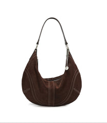 Large Suede Crossbody Purse, Black Suede Slouchy Bag & Crescent Hobo for Women