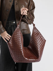 Large Woven Leather Tote Bag, Hobo Bag for Women – Soft Genuine Leather Shoulder Bag, Summer 2025 Fashion Handbag for Work, Travel & Daily Use