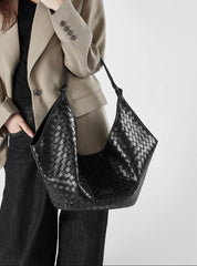 Large Woven Leather Tote Bag, Hobo Bag for Women – Soft Genuine Leather Shoulder Bag, Summer 2025 Fashion Handbag for Work, Travel & Daily Use