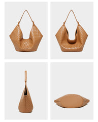 Large Woven Leather Tote Bag, Hobo Bag for Women – Soft Genuine Leather Shoulder Bag, Summer 2025 Fashion Handbag for Work, Travel & Daily Use