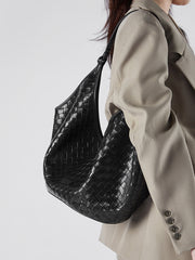 Large Woven Leather Tote Bag, Hobo Bag for Women – Soft Genuine Leather Shoulder Bag, Summer 2025 Fashion Handbag for Work, Travel & Daily Use