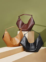Large Woven Leather Tote Bag, Hobo Bag for Women – Soft Genuine Leather Shoulder Bag, Summer 2025 Fashion Handbag for Work, Travel & Daily Use
