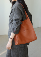 Leather Tote Bag Grain Cowhide Leather Tote Bag, Leather Shoulder Bag, Minimalist Lady Bag, Laptop Bag, Gift For Her, Cloud Oslo