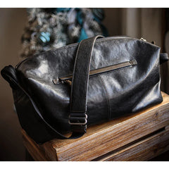 Lightweight Men's Soft Full-Grain Leather Travel Bag, Handmade Durable Cowhide Crossbody, Large Gym Bag, Weekender & Laptop Shoulder Bag
