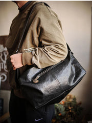 Lightweight Men's Soft Full-Grain Leather Travel Bag, Handmade Durable Cowhide Crossbody, Large Gym Bag, Weekender & Laptop Shoulder Bag