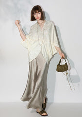 Luxe Women's Asymmetrical Jacquard Knit Top, Silky and Soft Batwing Sleeve Draped Loose Fit Top
