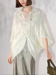 Luxe Women's Asymmetrical Jacquard Knit Top, Silky and Soft Batwing Sleeve Draped Loose Fit Top