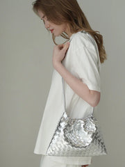 Luxurious Handwoven Lambskin Drawstring Shoulder Bag - Genuine Leather Shoulder Bucket Bag for Women