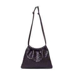 Luxurious Handwoven Lambskin Drawstring Shoulder Bag - Genuine Leather Shoulder Bucket Bag for Women