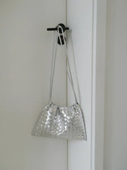 Luxurious Handwoven Lambskin Drawstring Shoulder Bag - Genuine Leather Shoulder Bucket Bag for Women