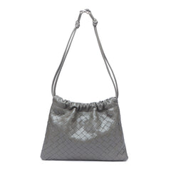 Luxurious Handwoven Lambskin Drawstring Shoulder Bag - Genuine Leather Shoulder Bucket Bag for Women
