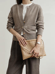 Luxurious Handwoven Lambskin Drawstring Shoulder Bag - Genuine Leather Shoulder Bucket Bag for Women