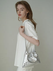 Luxurious Handwoven Lambskin Drawstring Shoulder Bag - Genuine Leather Shoulder Bucket Bag for Women