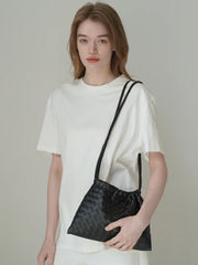 Luxurious Handwoven Lambskin Drawstring Shoulder Bag - Genuine Leather Shoulder Bucket Bag for Women