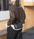 Luxurious Lambskin Leather Handwoven Shoulder Bag | Top Handle Designer Bag