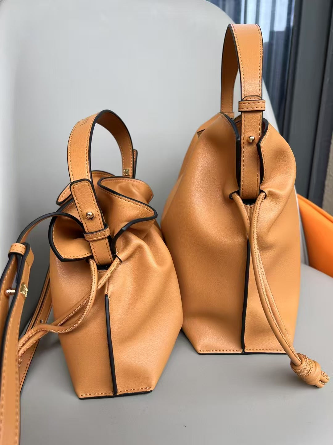Luxurious Minimalist Soft Calfskin Bucket Bag | Shoulder Bag and Crossbody Bag for Women with Drawstring Closure