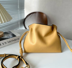 Luxurious Minimalist Soft Calfskin Bucket Bag | Shoulder Bag and Crossbody Bag for Women with Drawstring Closure