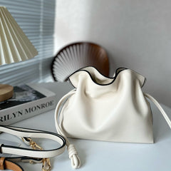 Luxurious Minimalist Soft Calfskin Bucket Bag | Shoulder Bag and Crossbody Bag for Women with Drawstring Closure