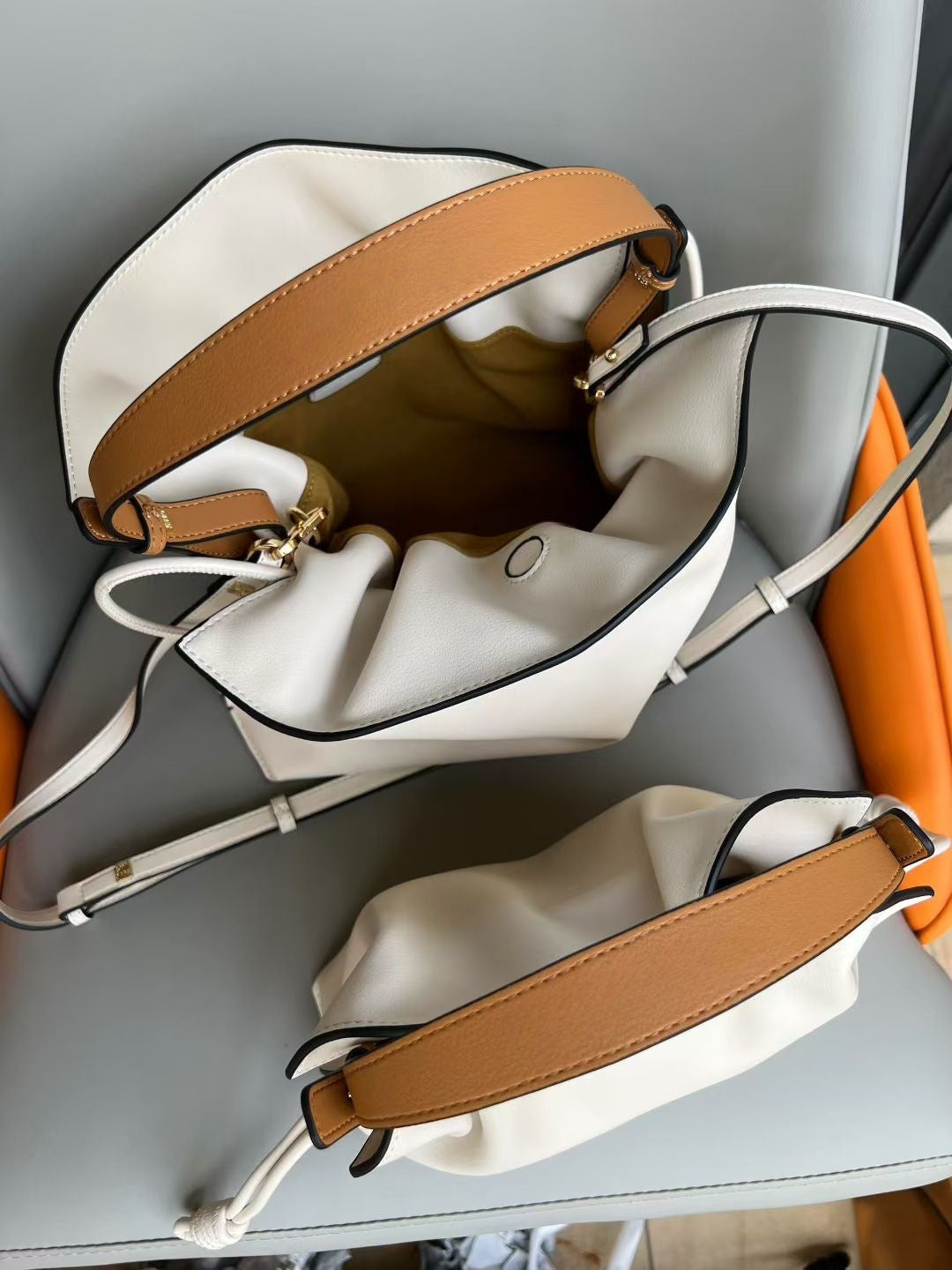 Luxurious Minimalist Soft Calfskin Bucket Bag | Shoulder Bag and Crossbody Bag for Women with Drawstring Closure