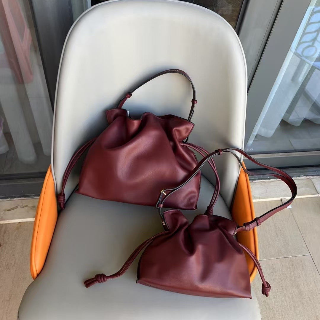 Luxurious Minimalist Soft Calfskin Bucket Bag | Shoulder Bag and Crossbody Bag for Women with Drawstring Closure