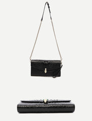 Luxury Cowhide Leather Crocodile-Embossed Clutch, Elegant Genuine Leather Evening Bag for Women