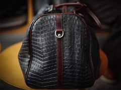 Luxury Men’s Italian Full Grain Leather Duffle Bag, Handmade Premium Crocodile Pattern Weekender Bag for Travel & Business